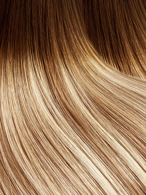 R4/18/22 — Rooted brown to ash blonde hair swatch