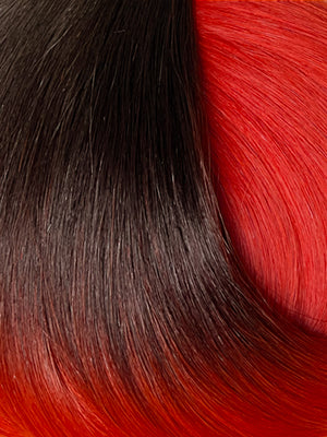T1B/Red — Ombre off black to red hair swatch