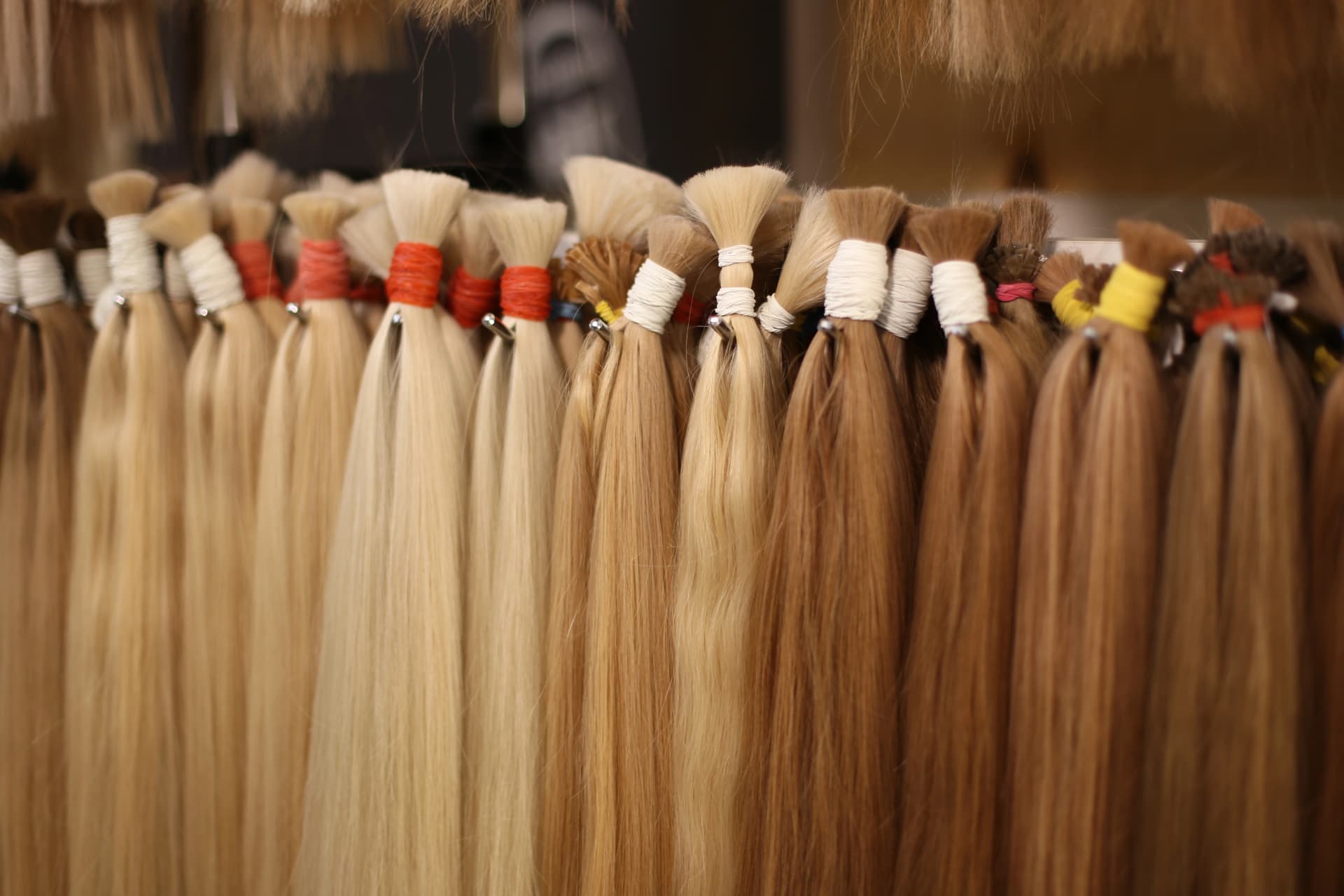 Bulk hair bundles tied and graded by shade
