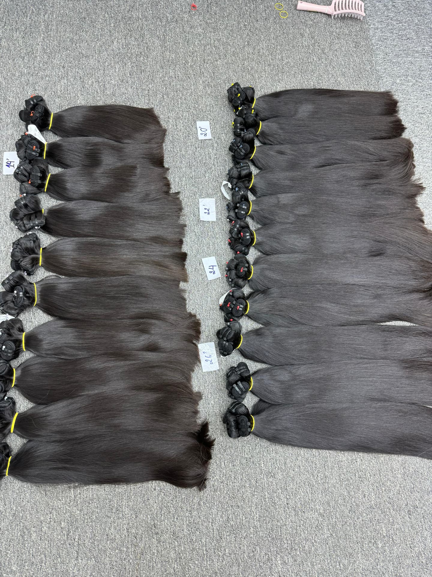 Two rows of straight bundles labelled 14 inch through 26 inch